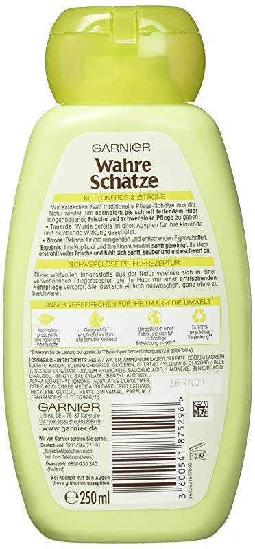 Garnier tesoros de champú de arcilla y limón 250ml Embalaje Deteriorado For Sale